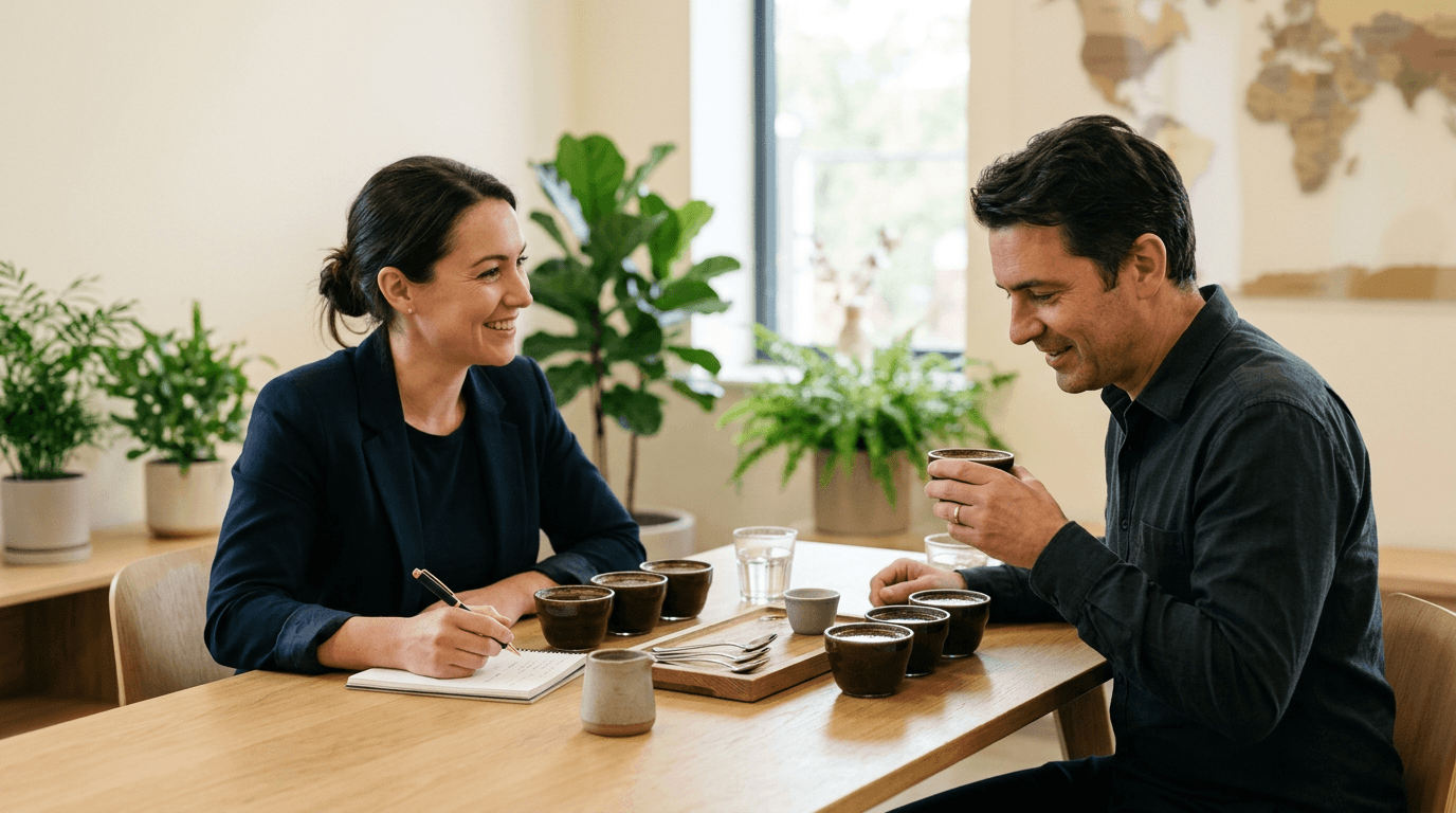 Reunión profesional — asesoramiento sobre café para equipos y compras recurrentes
